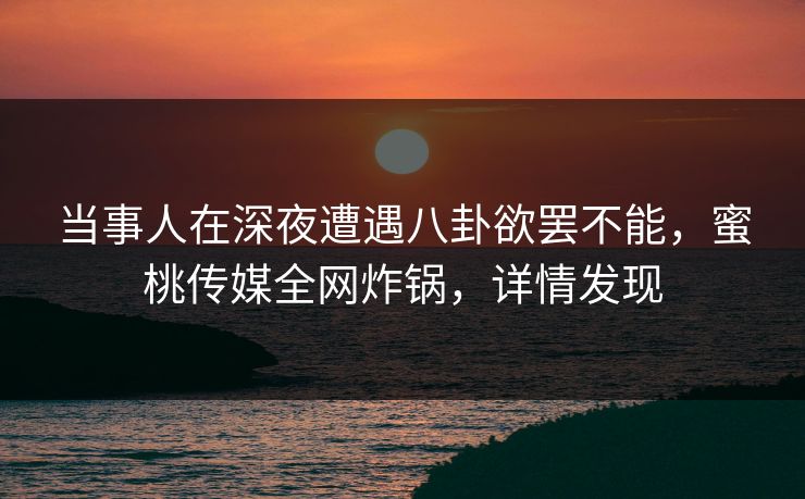 当事人在深夜遭遇八卦欲罢不能，蜜桃传媒全网炸锅，详情发现