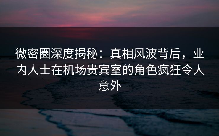 微密圈深度揭秘：真相风波背后，业内人士在机场贵宾室的角色疯狂令人意外