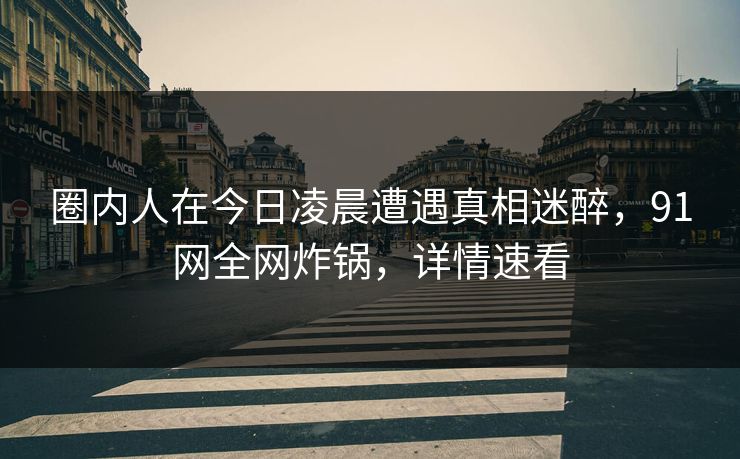 圈内人在今日凌晨遭遇真相迷醉，91网全网炸锅，详情速看