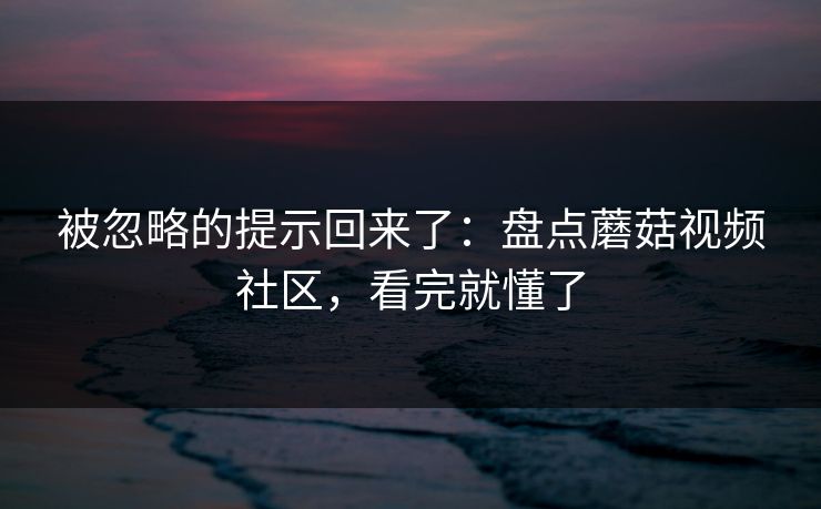 被忽略的提示回来了:盘点蘑菇视频社区,看完就懂了 被忽略的提示回来了:盘点蘑菇视频社区,看完就懂了